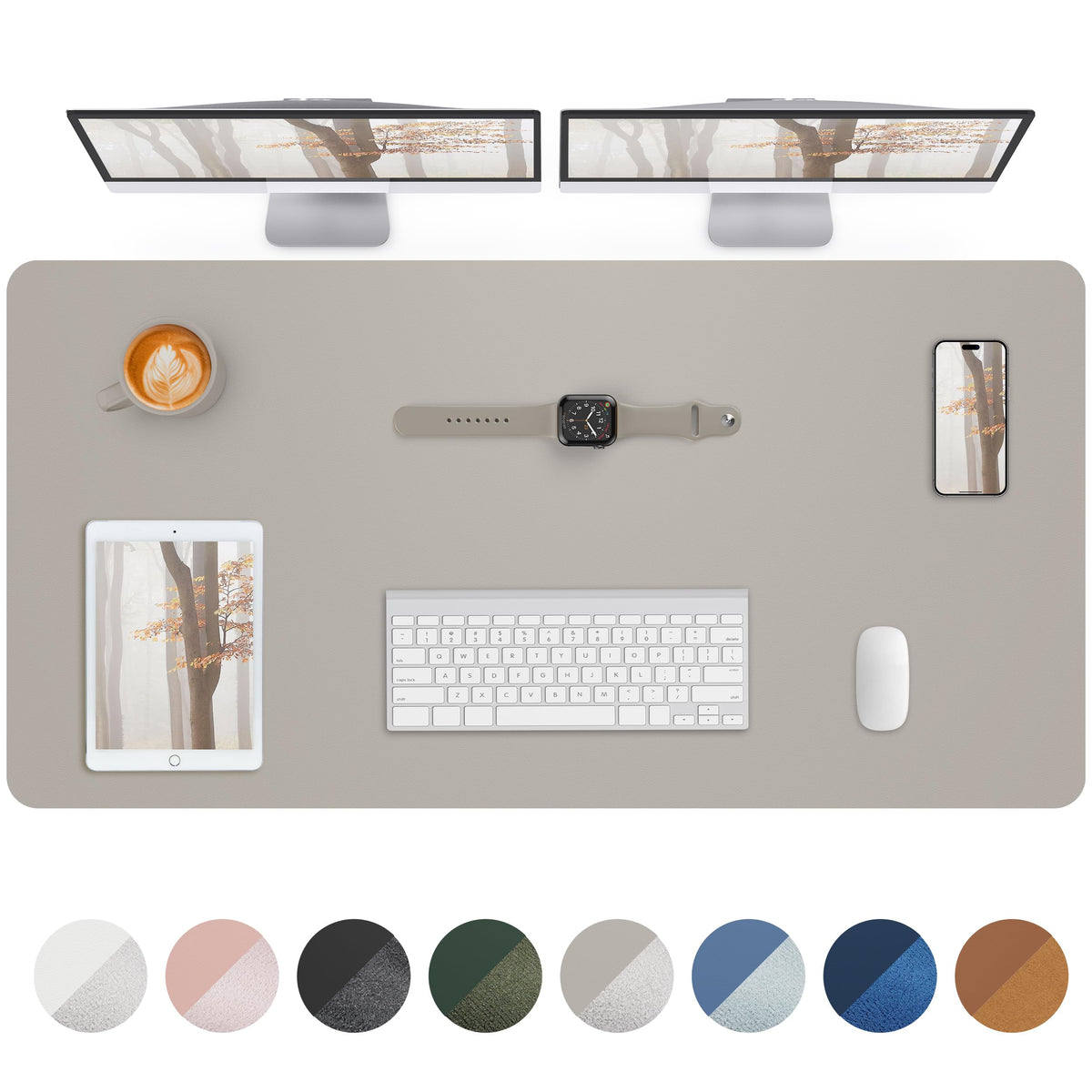Leather Desk Pad Blotter,Mouse Pad,Office Desk Mat, Non-Slip PU Leather Desk mat,Large Desk mat,Waterproof Keyboard mat for Office/Home/Decor (Grey Blue,23.6" x 13")