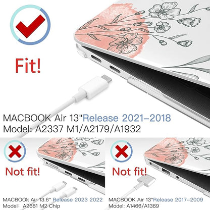 MEEgoodo for MacBook Air 13.3 inch Case 2021 2020 2019 2018 A2337 M1 A2179 A1932, Clear Case for MacBook Air M1 with Keyboard Webcam Cover & Trackpad Film & Type C Adapter,Watercolor Floral 3