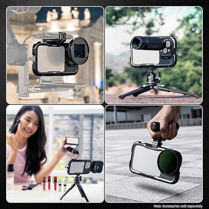 NEEWER 16 Pro Cage, Quick Release Video Rig Phone Stabilizer Compatible with iPhone 16 Pro with Adapters of 67mm Filter, 17mm Lens & T Mount Lens, Full Camera Control Access, PA073