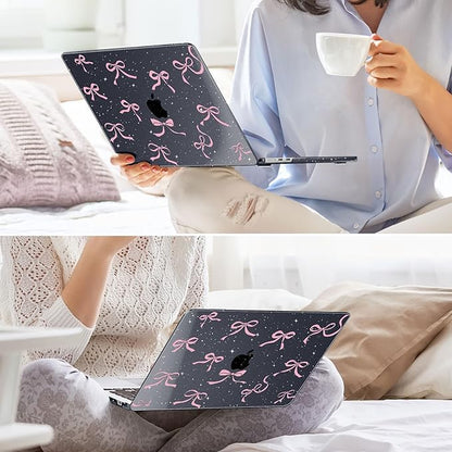 May Chen for MacBook Air 13.6 inch Case A3240 M4 A3113 M3 A2681 M2 with Retina Dispaly, 2025 2024 2023 2022 Release, Plastic Hard Shell Case with Screen Protector & Keyboard Cover, Black Glitter Bow