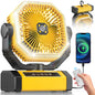 Battery Powered Fan - 9-Inch Rechargeable Fan Portable, 24000mAh(60Hrs) Camping Fans for Tent, Auto Oscillation Cordless, Tent Fans for Camping with Remote/light, 4 Speeds, 4 Timing, Outdoor, Yellow