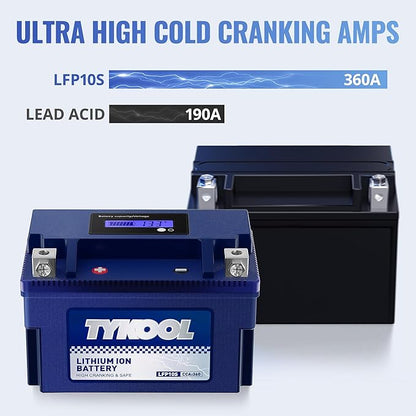 TYKOOL YTZ10S 12V 6Ah, 360CCA,3X Cranking Amps,5X Life,High Performance Lithium LiFePO4 Motorcycle Battery, Built in BMS, Powersports Battery, for Yamaha Scooter, ATV,Riding Lawn Mower