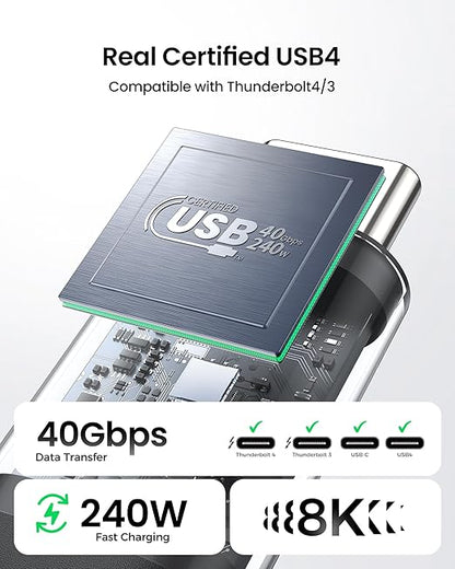 Silkland USB 4 Cable for Thunderbolt 4 Cable 4FT, 40Gbps Data Sync, 8K/6K@60Hz, 240W Charging, [USB-IF Certified] USB C to USB C Thunderbolt Cable, Compatible for MacBook, SSD, Docking, iPhone 16,eGPU