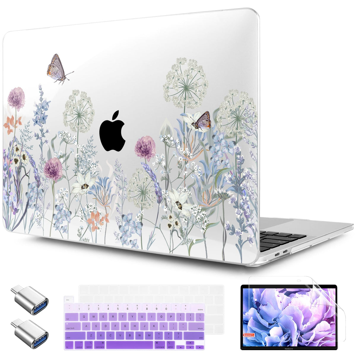 TWOLSKOO Compatible with MacBook Pro 13 inch Case 2023-2016 A2338 M2/M1 A2251 A2289 A2159 A1989 A1706, Plastic Hard Shell Cover & Keyboard Skin & Screen Protector, Colorful Hydrangea