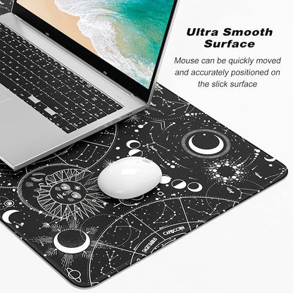Extended Gaming Mouse Pad, XXL Large Desk Pad 30 x 14 Inch, Big Computer Keyboard Mousepad, Waterproof Mouse Mat with Stitched Edges and Non-Slip Base for Women Office Gaming, Sun Moon