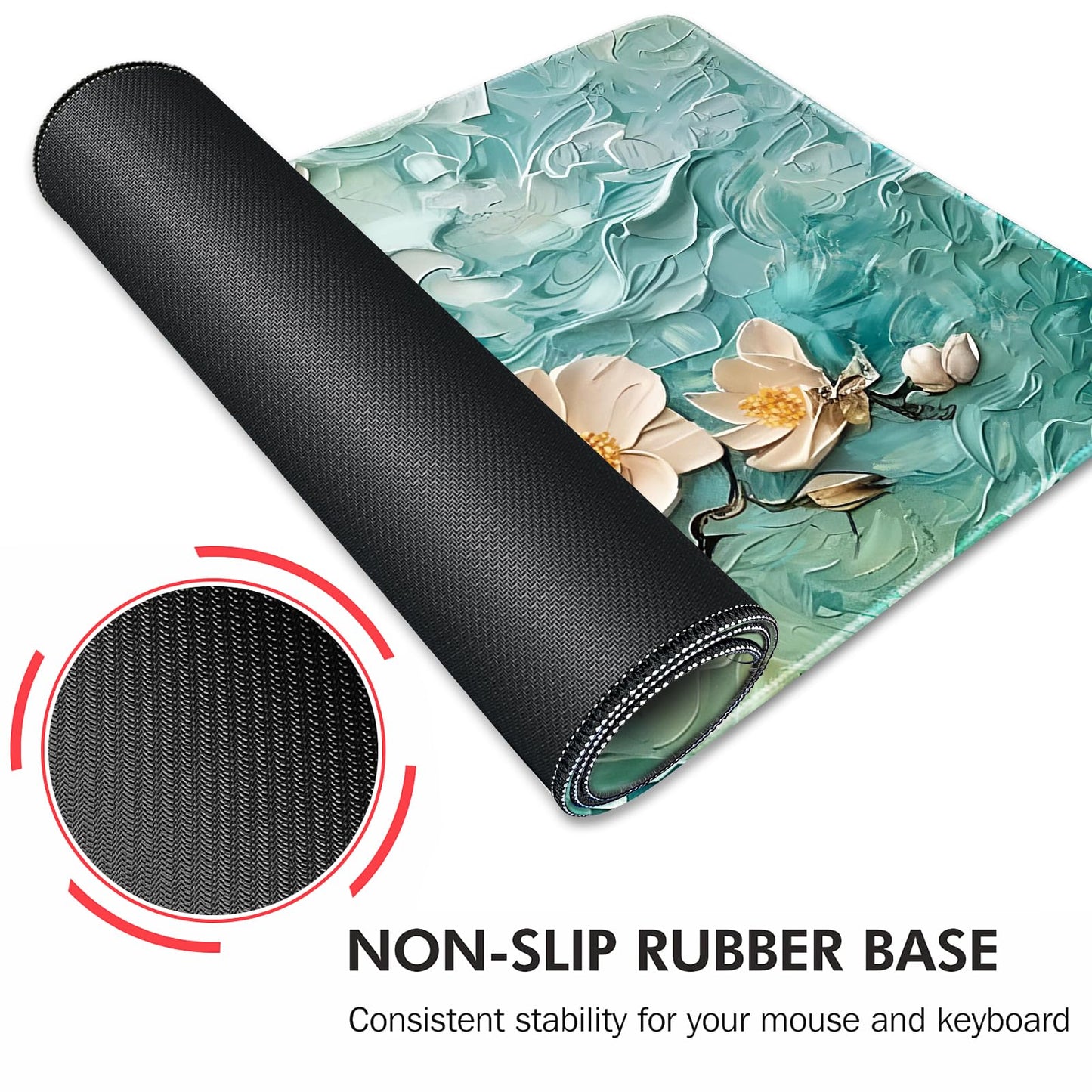 Galdas Gaming Mouse Pad XXL XL Large Long Extended Big Mousepad Non-Slip Rubber Keyboard Desk Pad with Stitched Edges for Laptop Home Office (31.5x11.8x0.08 Inch) … (Painting Flowers)