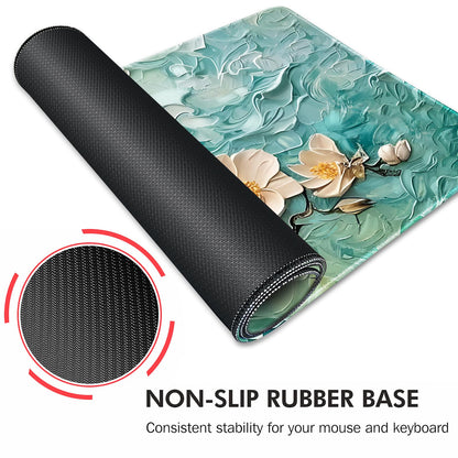 Galdas Gaming Mouse Pad XXL XL Large Long Extended Big Mousepad Non-Slip Rubber Keyboard Desk Pad with Stitched Edges for Laptop Home Office (31.5x11.8x0.08 Inch) … (Painting Flowers)