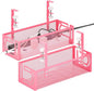 Under Desk Cable Management Tray, 15.7'' No Drill Steel Desk Cable Organizers, Wire Management Tray Cable Management Rack (2 Pack-Pink)