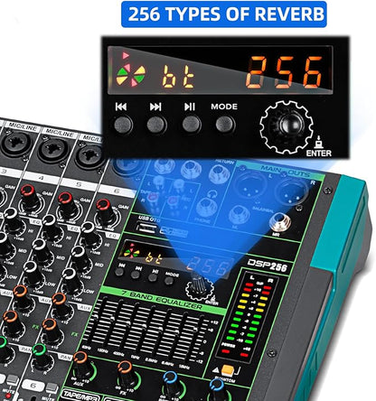 Depusheng PA6 professional DJ audio mixer 6 channel input built-in 256 kinds of DPS effects support 48V phantom power USB Bluetooth MP3 computer recording