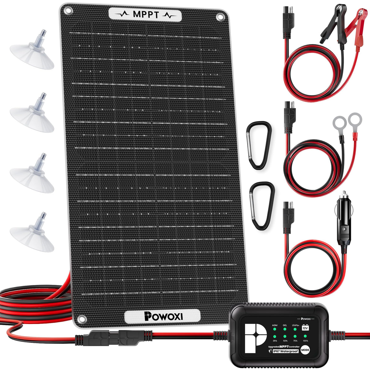 POWOXI MPPT 15W 12V Solar Car Battery Trickle Charger & Maintainer ETFE