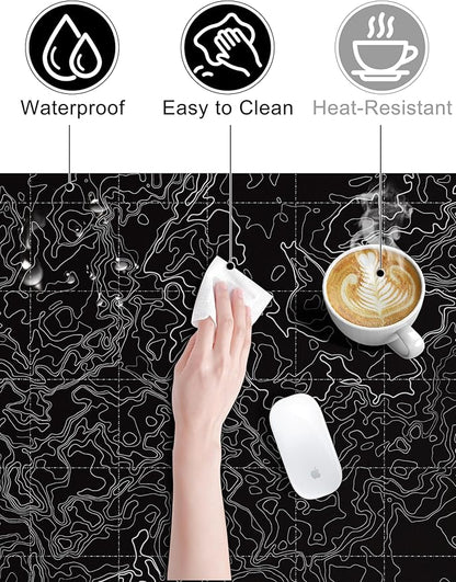 TopMade Mouse Pad with 15W Fast Wireless Charging, 31.5"x15.75" XXL Large Gaming Waterproof Desk Pad with Ultra-Smooth Surface, Non-Slip Base, Computer Desk Mat, Black Topographic Map #3