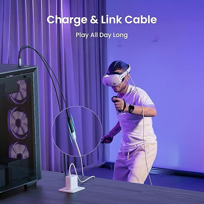 KIWI design Link Cable with Charging 16FT Compatible with Meta Quest 3s/3/2/ Pro/Pico 4 Accessories and PC/SteamVR, USB 3.0 to USB C Link Cable with 5Gbps Super Speed for Extended Gameplay, Black