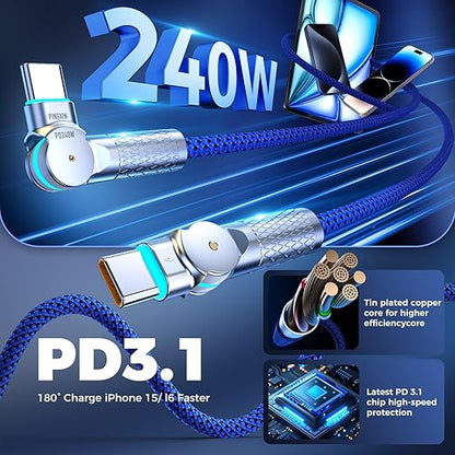 USB C to USB C Cable 10FT 240W, 180°Rotating USB C Cable Braided Type C Charger Cable Fast Charge for iPhone 16/16Pro/16Plus/16ProMax,MacBook Air,iPad Pro,Pixel,Samsung Galaxy S23/S24Ultra-Blue