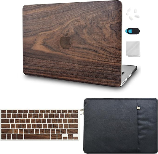 KECC Compatible with MacBook Pro 13 inch Case 2020-2025, 2016-2019 Release M2 M1 A2338 A2289 A2251 A2159 A1989 A1706 A1708 Plastic Hard Shell + Keyboard Cover + Sleeve, Walnut Wood