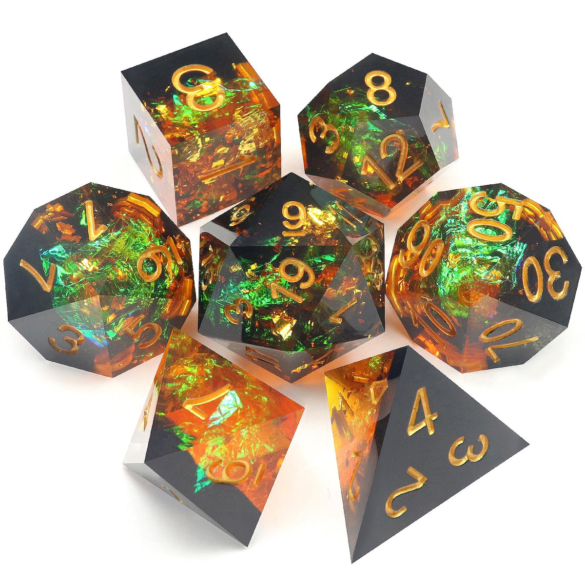 Haxtec Sharp Edge DND Dice Set, Iridescent Resin Polyhedral RPG Dice