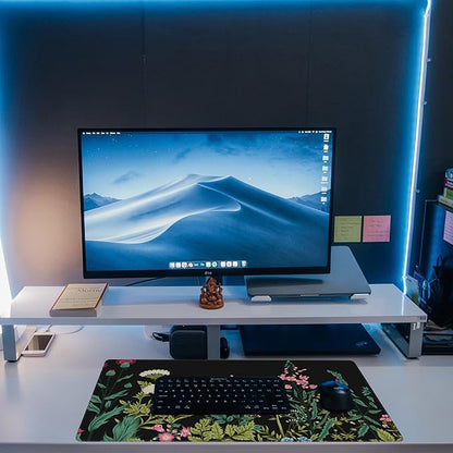 Large Gaming Mouse Pad for Desk,Wildflowers Night Desk Mat,Wild Floral Flower Desk Pad,Extended Big Computer Keyboard Mouse Pad with Non-Slip Base and Stitched Edge,31.5"x11.8"