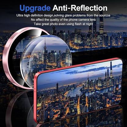 for Samsung Galaxy S25 Plus Camera Lens Protector, Individual Metal Ring Tempered Glass Lens Cover, [Strong Adsorption] Scratch Resistant Ultra-Thin HD Clear Lens Cover, 1 Set-Pink Ring