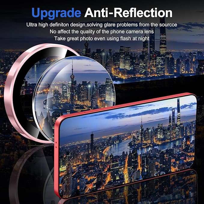 for Samsung Galaxy S25 Camera Lens Protector, Individual Metal Ring Tempered Glass Lens Cover, [Strong Adsorption] Scratch Resistant Ultra-Thin HD Clear Lens Cover, 1 Set-Pink Ring