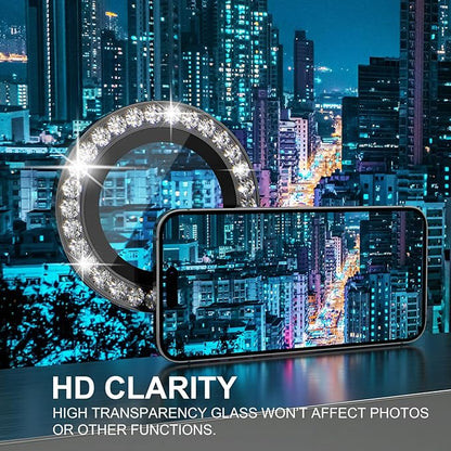 Choiche [3+1 for iPhone 14 Pro/iPhone 14 Pro Max Camera Lens Protector Bling, 9H Tempered Glass Camera Cover Screen Protector Metal Ring Decoration Accessories (Diamond-Black)