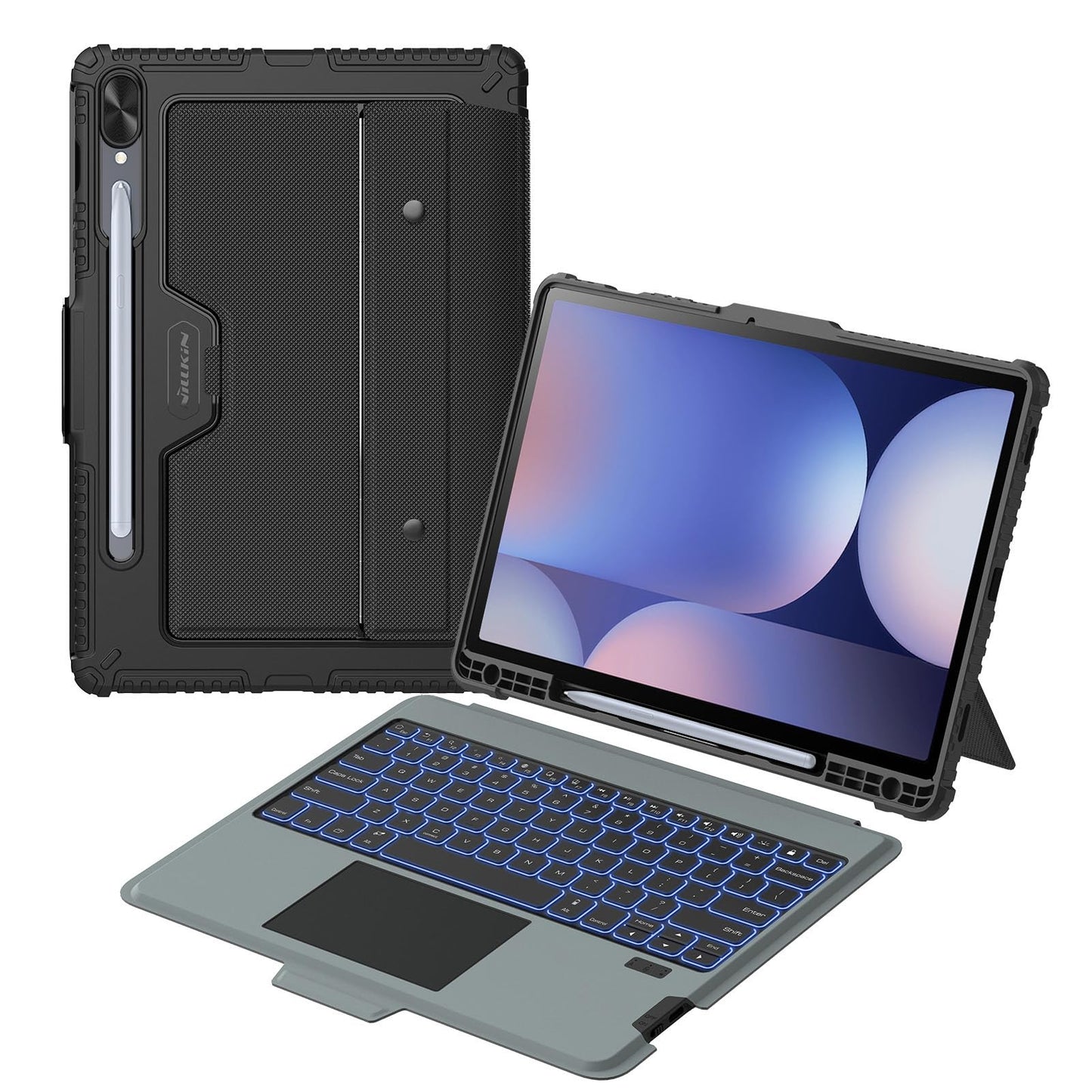 Nillkin for Samsung Galaxy Tab S10 Plus/S9 Plus 12.4" Case with Detachable Keyboard, 7-Color Backlit, Trackpad, S Pen Holder, Rugged Keyboard Case with Camera Cover for Samsung Tablet S9+/S10+ 5G