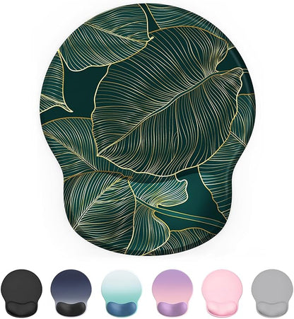 Ergonomic Mouse Pad Wrist Support, Comfortable Mouse Pad Wrist Rest, Relieve Wrist Pain Gel Mouse pad, Non-Slip Rubber Base Mousepad for Laptop, Computer(Green Leaf)