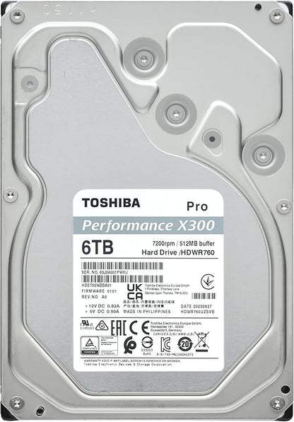 Toshiba X300 PRO 6TB High Workload Performance for Creative Professionals 3.5-Inch Internal Hard Drive – Up to 300 TB/Year Workload Rate CMR SATA 6 GB/s 7200 RPM 512 MB Cache - HDWR760XZSTB