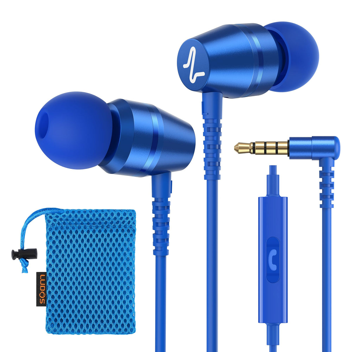 LUDOS OMNITONE Wired Earbuds in-Ear Headphones, 5 Year Warranty, Earphones with Microphone, 3.5 mm Jack Corded Ear Buds, Videoconference for iPhone, Samsung, Laptop, Kids, School Students - Red