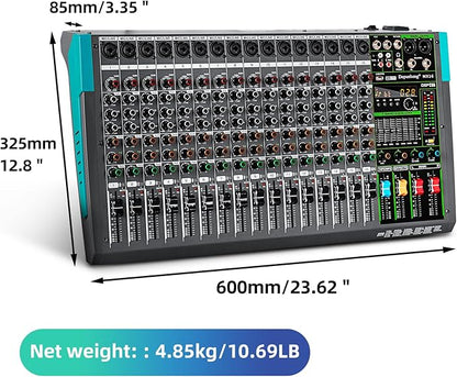 Depusheng MX16 16 Channel Sound Mixer Audio Mixing Console 48V 256DSP Professional USB PC Play Record Podcast Live Broadcast (US MX16)