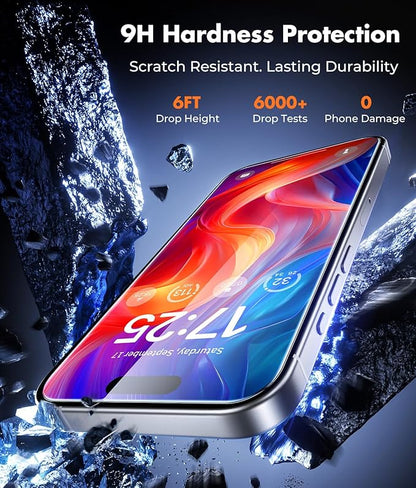 UNBREAKcable 2-Pack Screen Protector for iPhone 16 Pro, Double Shatterproof Tempered Glass [Easy Installation Frame] [9H Hardness] [99.99% HD Clear] [Case Friendly] for iPhone 6.3 inch