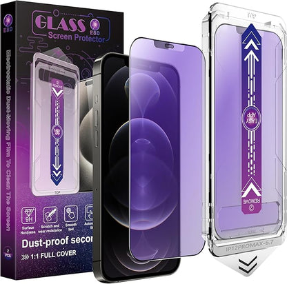 2 Pack Anti Blue Light Matte Screen Protector for iPhone 12 Pro Max, 9H Tempered Glass, Full Coverage, Anti-Fingerprint, Auto Dust-Elimination, No Bubble, Easy Installation