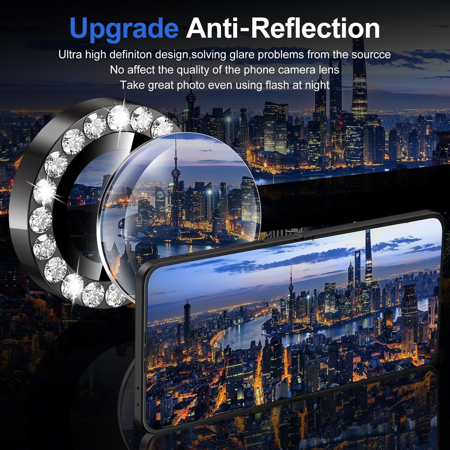 Avocase for Samsung Galaxy Z Flip 7 Camera Lens Protector, Individual Metal Ring Tempered Glass Lens Cover, [Strong Adsorption] Scratch Resistant Ultra-Thin HD Clear Lens Cover, 1 Set-Black Diamond