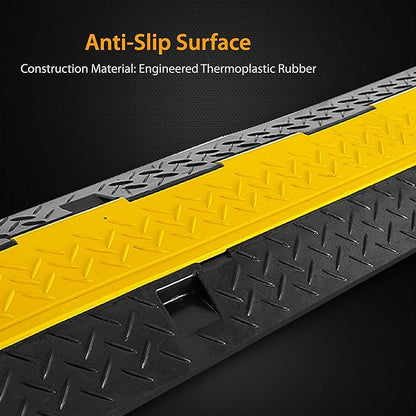 Pyle Ramp-3 Channel Rubber Floor Cord Concealer-Heavy Duty Cable Protector Wire/Hose/Pipe Hider Driveway Protective Covering Armor PCBLCO105X2 (Pair), One Size, Black and Yellow