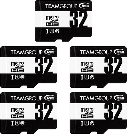 TEAMGROUP Micro 32GB x 5 Pack UHS-I U1 Class 10 SDHC SDXC Read Speed up to 100MB/s High Speed Flash Meomry Card with Adapter for Camera, Surveillance, Full HD Shooting TUSDH32GCL10U63