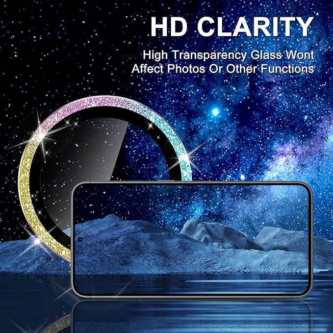 Avocase for Samsung Galaxy S24 Plus Camera Lens Protector, Individual Metal Ring Tempered Glass Lens Cover, [Strong Adsorption] Scratch Resistant Ultra-Thin HD Clear Lens Cover, 1 Set-Colorful Sparkly