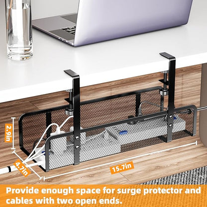 Under Desk Cable Management Tray, Wire Management Desk Cable Organizer Cable Management Box, Cord Organizer Storage for Office, Home
