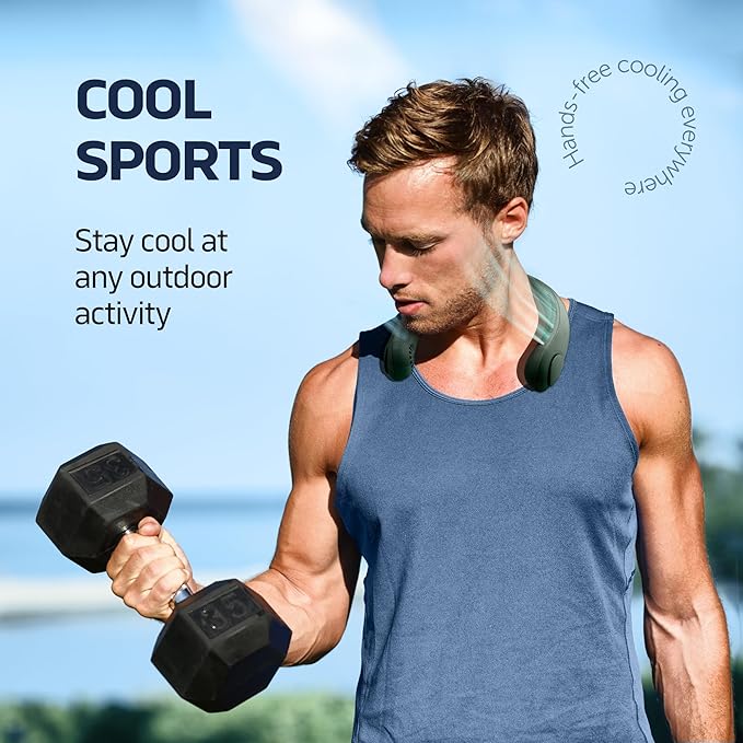 Portable Neck Fan - 3 Speed Rechargeable Bladeless Neck Fan, Adjustable Personal Green Neck Fan For Women & Men Modern Design, Great Cooling Fan For Travel, Outdoors & Sports