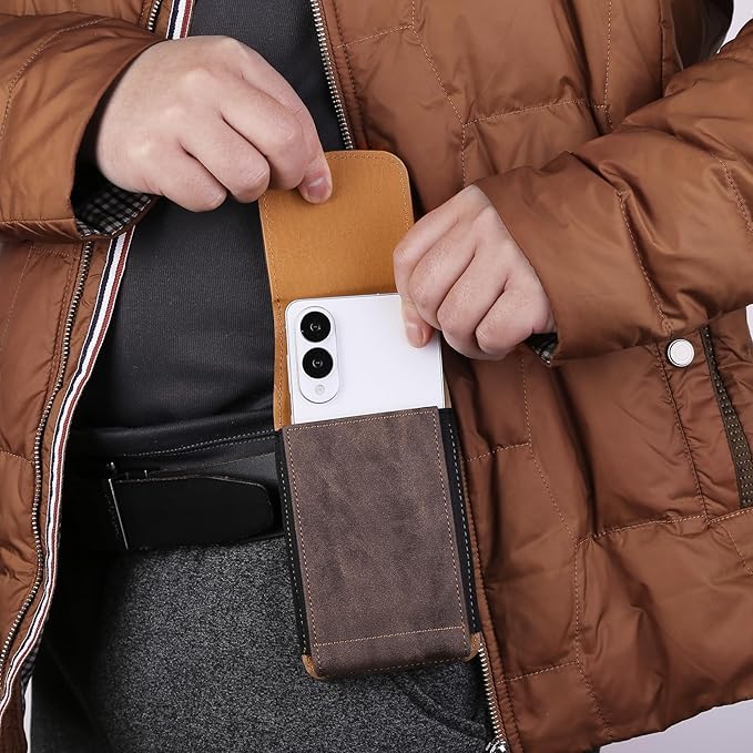 Universal Phone Holster Phone Pouch Case Belt Clip Belt Loops Card Slot Faux Leather for Man iPhone 17/16/15pro max,16/15Plus,Samsung S25 24 S23 S22 Ultra (Brown&Yellow, XL(6.6"x3.4"x0.8"))