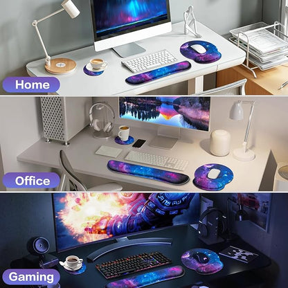 Mouse Pad with Wrist Rest Set, 3-in-1 Wrist Support Mousepad Set, Gaming Mat Pad with Anti-Skid Base,Ergonomic Memory Foam Keyboard Gel Wrist Rest