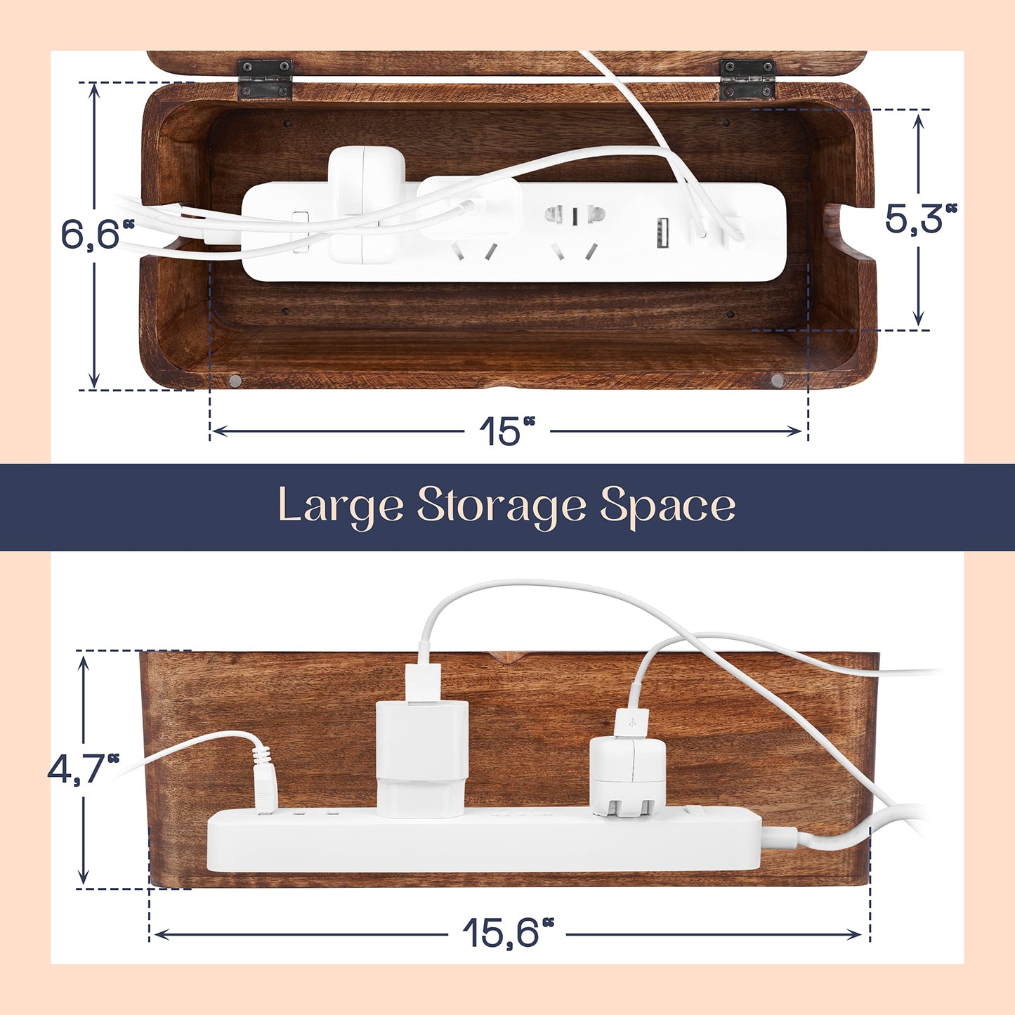 Mango Cable Management Box - Rustic Design (Natural, Large)