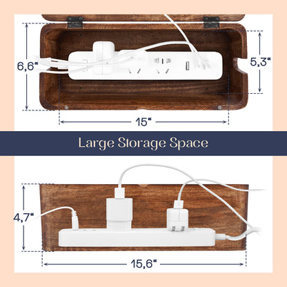 Mango Cable Management Box - Rustic Design (Natural, Large)