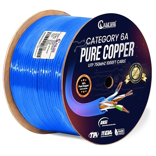 Cat6A Plenum (CMP) Cable 1000ft Blue | 100% Solid Bare Copper 750MHz, PoE++ (4PPoE) 23AWG 4 Pair (UTP) Solid Conductors Quality Tested High Speed cat 6a Ethernet Cable for Networking By Newyork Cables