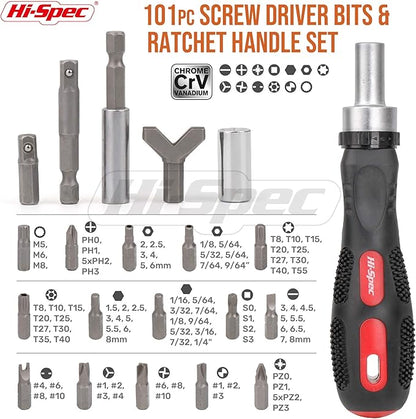 Hi-Spec 101pc Multi Bits Screwdriver & Ratcheting Handle Tool Set Kit. Complete 1/4” Hex Screwdriving with Tamper Proof Security Driver Bits