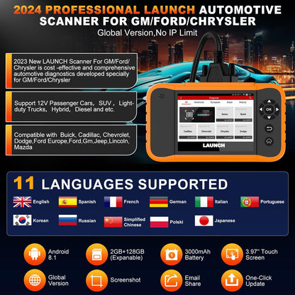 LAUNCH Creader Elite 2.0 FGC OBD2 Scanner,ECU Code, Bi-Directional Scan Tool for Ford, for GM, for Chrysler,100+ Reset, Full System Diagnose, FCA AUTOAUTH, AUTOVIN, Lifetime Free Update