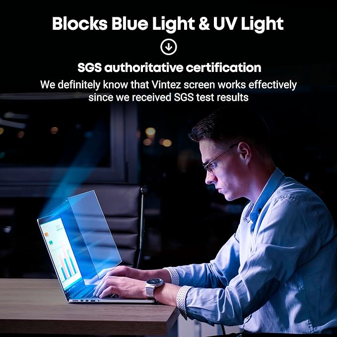 VINTEZ Blue Light Screen Protector for 14 Inch Computer Monitor and Laptop – Anti-UV Blue Light Blocking Film for Desktop PC, Eye Protection Filter, 12.6" x 8.1", 2 Pack