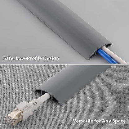 ZhiYo 3.6ft Cord Covers for Wires on Floor, Gray Cord Hider Floor Hide Extension Cords, Soft PVC Cable Cover Cable Protector, Wire Cavity W0.62in H0.31in, Grey