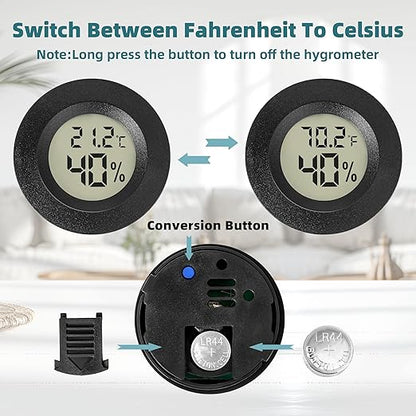 Mini Hygrometer Indoor/Outdoor Humidity Meter Hygrometer Thermometers 4 Pack Humidity Meters Gauge Mini Digital Thermometer for Humidors, Greenhouse, Garden, Cellar (4)