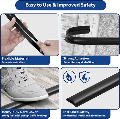 Cord Cover Floor 6ft White, PVC Floor Cable Cover, Cord Hider Floor Cord Protector Prevent Cable Trips & Protect Wires, Floor Cable Management Hide Cords on Floor, Cord Cavity -W0.47 x H0.28