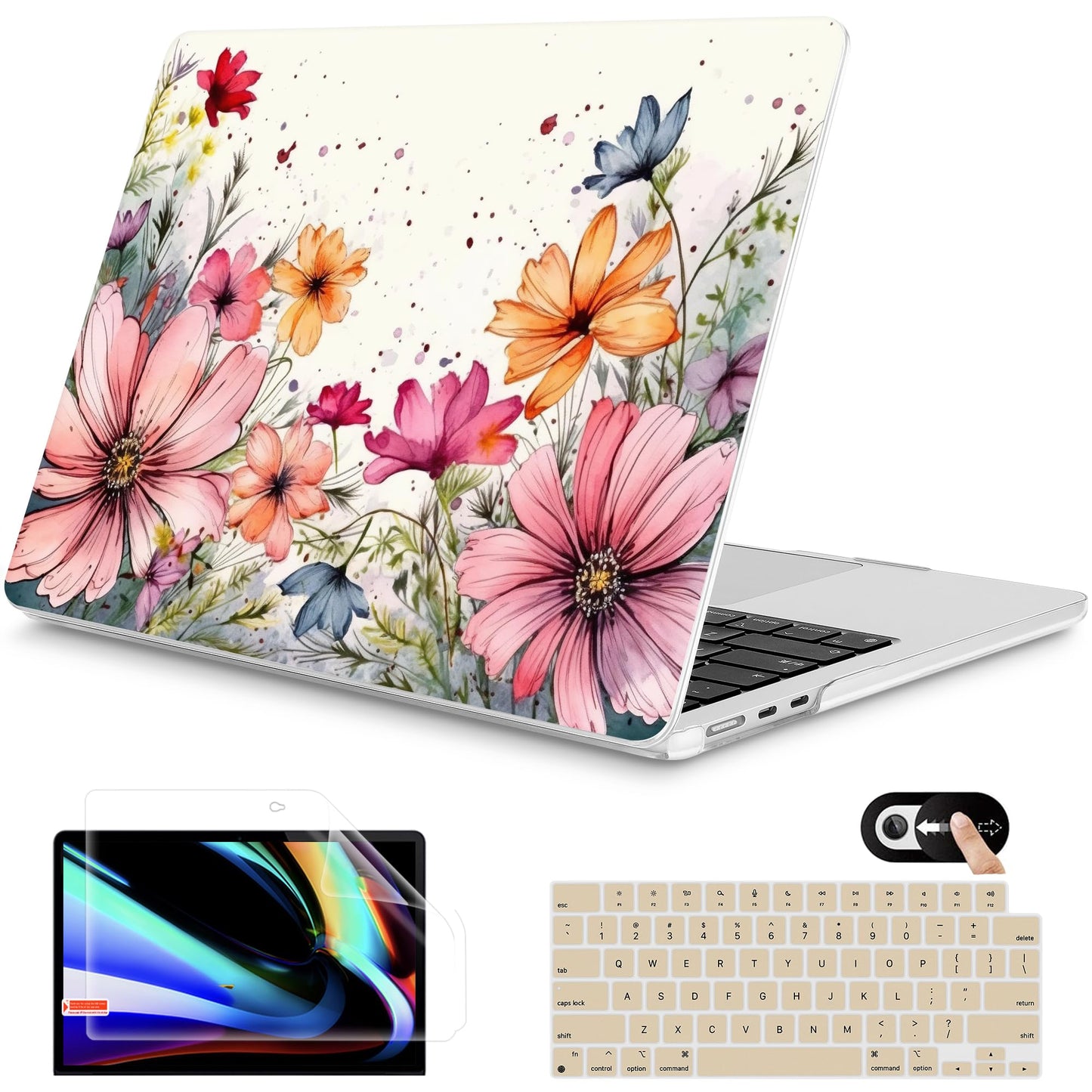 Mektron for 2026 MacBook Air 13-inch M5 Laptop Case A3449 with 13.6-inch Liquid Retina Display Fits 2025 A3240 M4 2024 A3113 M3 2023 A2681 M2 Printed Shell for MacBook Air 13.6", Colorful Floral