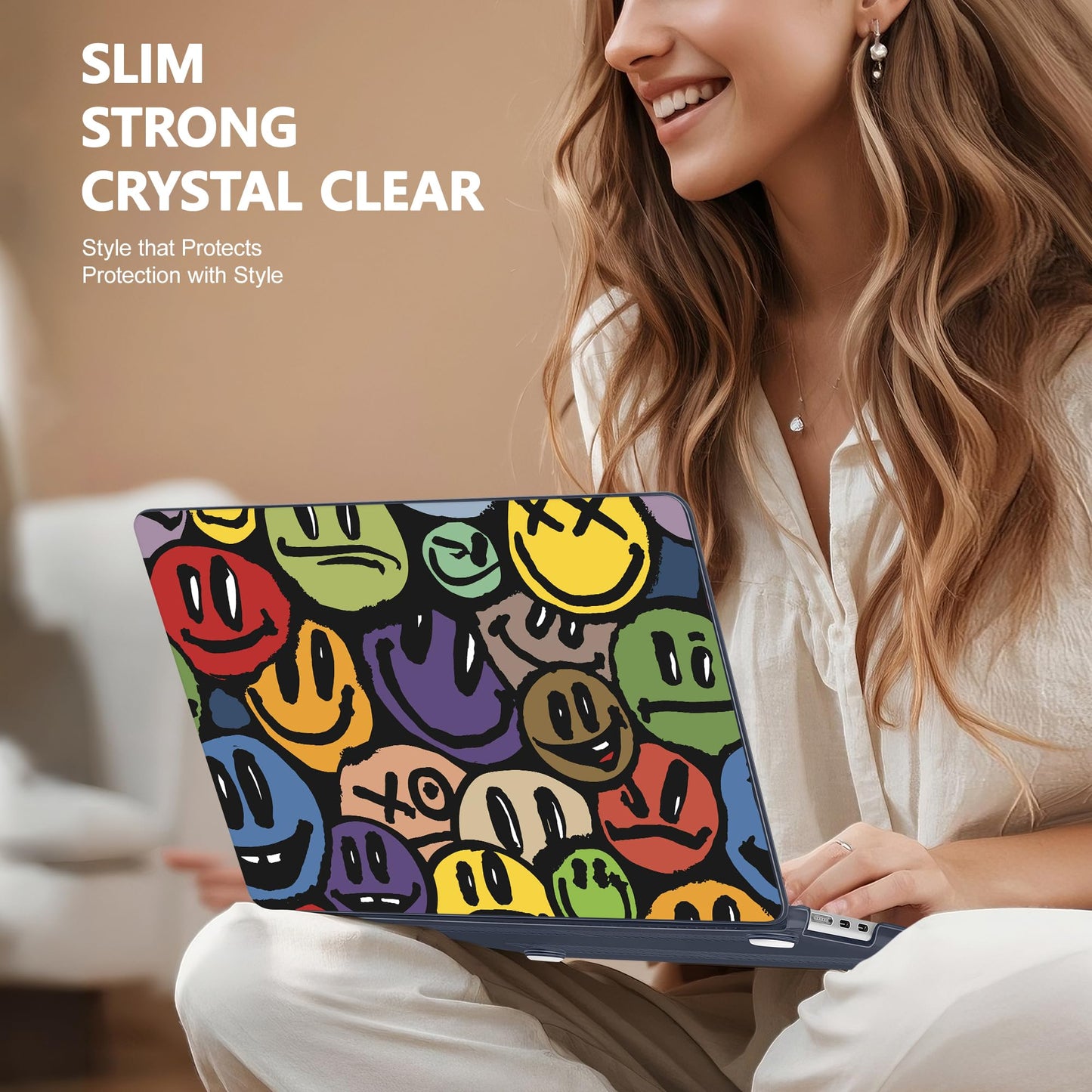 Lepeoac Case for 2026/2025/2024/2023 MacBook Air 15-inch Laptop Release M5 A3448 /M4 A3241 /M3 A3114 /M2 A2941, Stylish Protective Hard Shell Cover for MacBook Air 15.3 inch, Happy Emoji