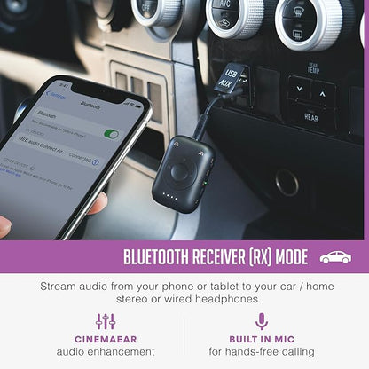 MEE audio Connect Air Pro Bluetooth Wireless Audio Transmitter & Receiver for AirPods or Bluetooth Headphones, 2-in-1 Adapter with Detachable Cable 3.5mm Aux Audio Jack for Airplanes, Auto, Gym, Black